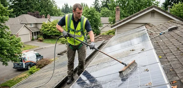 Cleaning the solar panels using professional equipments for better results