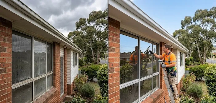 Before and After results of dirty window cleaning service