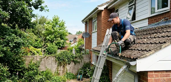 Cleaning gutters of a house in Hobart ensuring safety measurements in professional way
