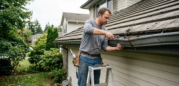 Repairing damaged gutters of a house in Sandy Bay